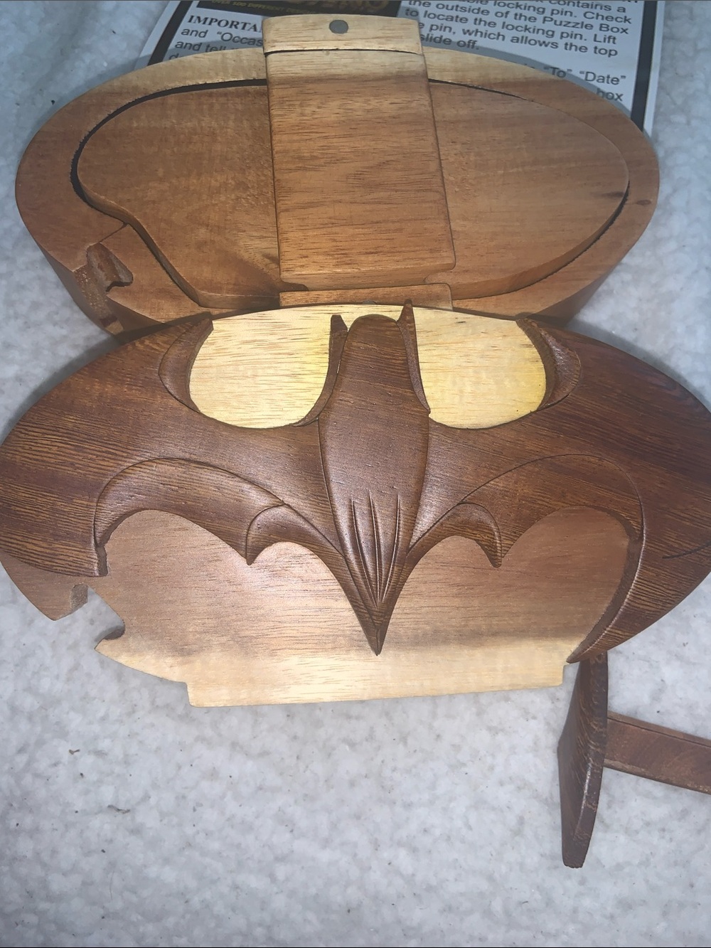 Hand-Carved Wooden Batman Trinket Box - Natural Brown - Picture 5 of 12
